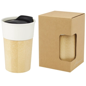 Mug en porcelaine et bambou 320 ml - Tasse avec couvercle anti fuite personnalisable