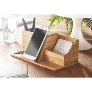 Organisateur de bureau en bambou avec charge sans fil téléphone 10W personnalisable