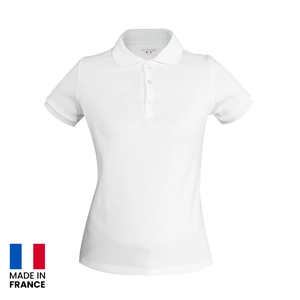 Polo femme blanc made in France 220gr/m2 3 boutons- teinté et tricoté en France personnalisable