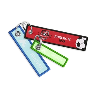 Porte-clés en tissu avec votre logo tissé sur une ou deux faces