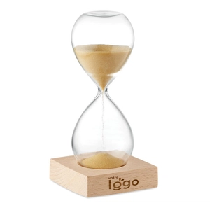 Sablier de 5 minutes en verre borosilicate avec base en bois de hêtre personnalisable