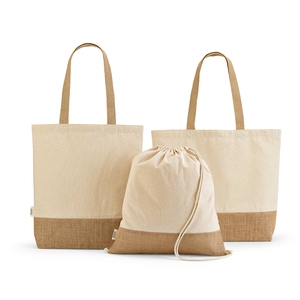 Sac à cordelettes en coton recyclé avec fond en jute - Sac pochon 180g/m2 personnalisable