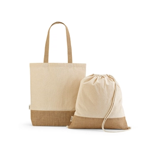 Sac à cordelettes en coton recyclé avec fond en jute - Sac pochon 180g/m2 personnalisable