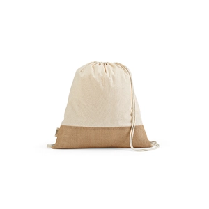 Sac à cordelettes en coton recyclé avec fond en jute - Sac pochon 180g/m2 personnalisable