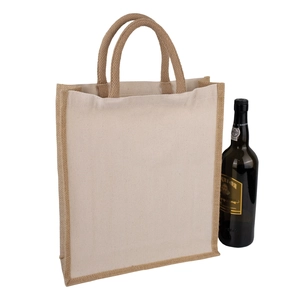 Sac cabas pour 3 bouteille en jute 100% naturelle personnalisable