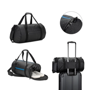 Sac de sport cylindrique en polyester recyclé haute densité 600D avec compartiment latéral pour les chaussures personnalisable