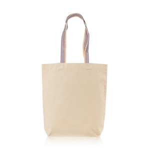 Sac shopping 100% coton 180g/m2 - avec soufflet et anses colorées personnalisable