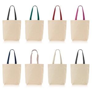 Sac shopping 100% coton 180g/m2 - avec soufflet et anses colorées personnalisable