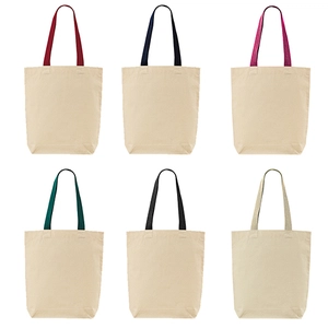 Sac shopping 100% coton 180g/m2 - avec soufflet et anses colorées personnalisable