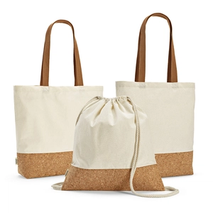 Sac shopping en coton reyclé et RPET avec fond en liège - Totebag 180g/m2 personnalisable