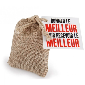 Sachet de graines et terre coco en pochon toile de jute personnalisable