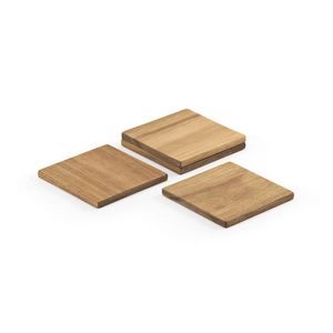 Sous verres en bois d'acacia forme carréee - par lot de 4 livrés dans une boite en kraft recyclé personnalisable