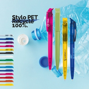 Stylo bille en plastique recyclé RPET - écriture bleue personnalisable