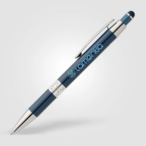 Stylo en aluminium recyclé avec finition chromée et stylet personnalisable