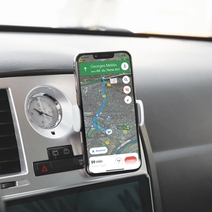 Support téléphone pour voiture blanc assemblé et marqué en France personnalisable