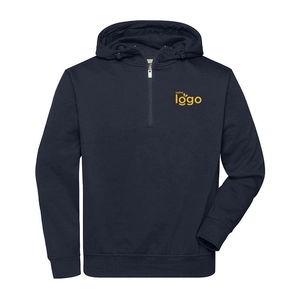 Sweat à capuche demi zippé en coton BIO - fermeture YKK 290g personnalisable