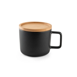 Tasse en céramique 230 ml avec couvercle et base en bambou personnalisable