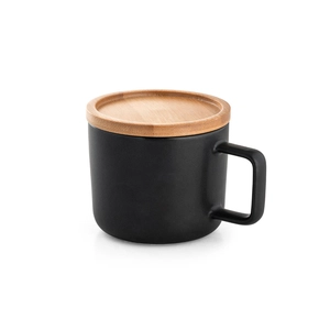 Tasse en céramique 230 ml avec couvercle et base en bambou personnalisable