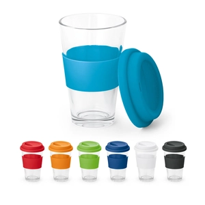 Verre de voyage 330 ml BARTY - avec bande silicone personnalisable