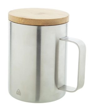 Mug thermos double paroi 350 ml - en inox recyclé et bambou personnalisable