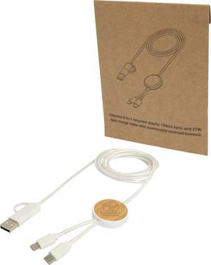 Câble 5 en 1 en plastique recyclé de 150 cm - charge rapide de 27 W personnalisable