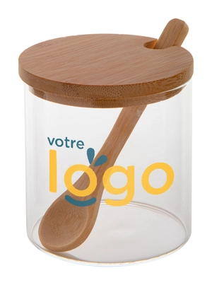 Pot à épices en verre - couvercle et cuillère bambou personnalisable