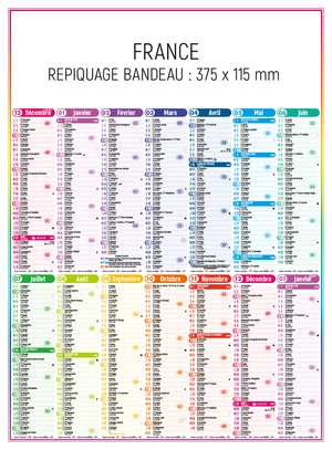 Calendrier bancaire 2025  4 SAISONS - Carte France verso - VERTICAL personnalisable