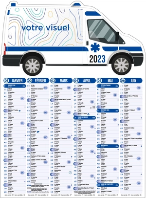 Calendrier bancaire 2025  AMBULANCE 55 x 40 cm - 6 mois par face personnalisable