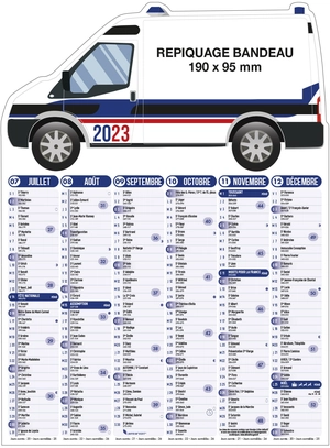 Calendrier bancaire 2025  POLICE 55 x 40 cm - 6 mois par face personnalisable