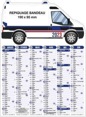 Calendrier bancaire 2025  POLICE 55 x 40 cm - 6 mois par face personnalisable