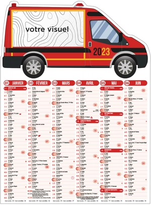 Calendrier bancaire 2025  POMPIERS 55 x 40 cm - 6 mois par face personnalisable