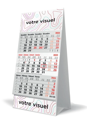 Calendrier chevalet 2025  Triptyques - 3 mois par page personnalisable