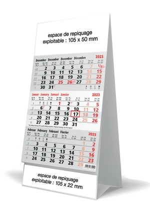 Calendrier chevalet 2025  Triptyques - 3 mois par page personnalisable