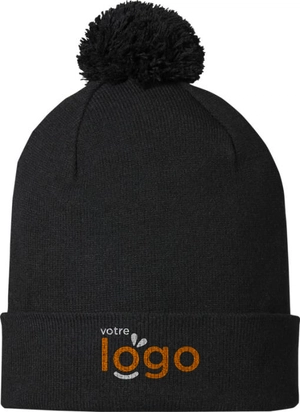 Bonnet avec pompon en polyester recyclé certifié GRS personnalisable