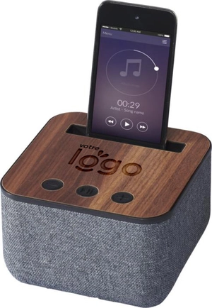 Enceinte Bluetooth en tissu et en bois personnalisable