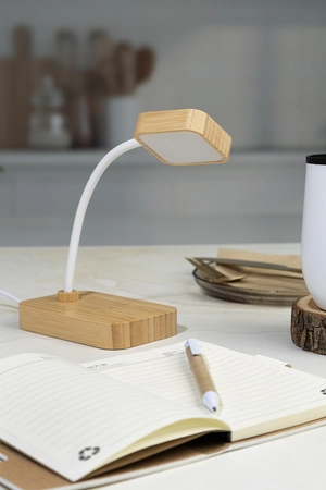 Lampe de bureau multifonctionnelle en bambou avec 12 LED personnalisable