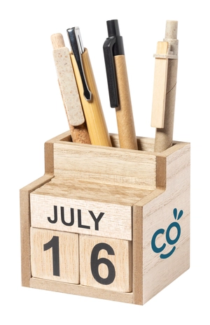 Porte stylo avec calendrier perpétuel en bois personnalisable