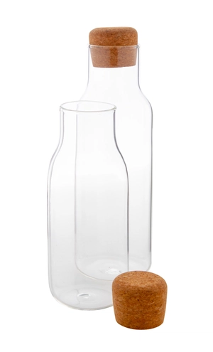 Carafe à eau avec couvercle en liège - verre borosilicate personnalisable