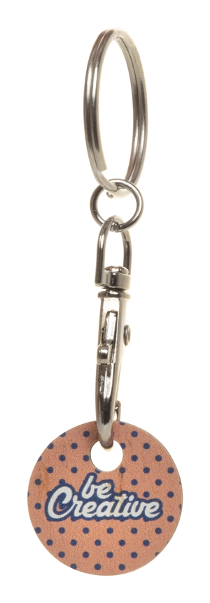 Porte-clés mousqueton en métal avec jeton de chariot en contreplaqué personnalisable