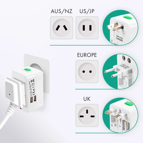 image du produit Adaptateur de voyage avec 2 ports USB - 150 pays