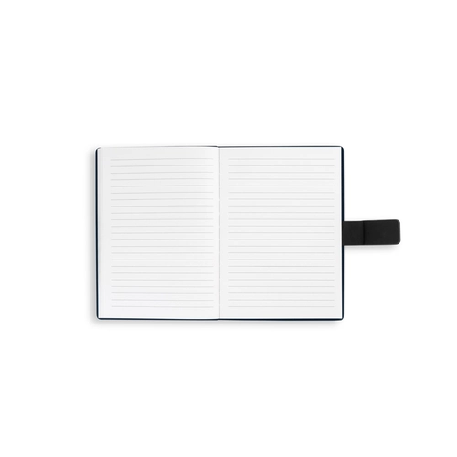 image du produit Bloc-notes A5 en PU (50% recyclé) avec deux blocs : pages lignées et pages non lignées