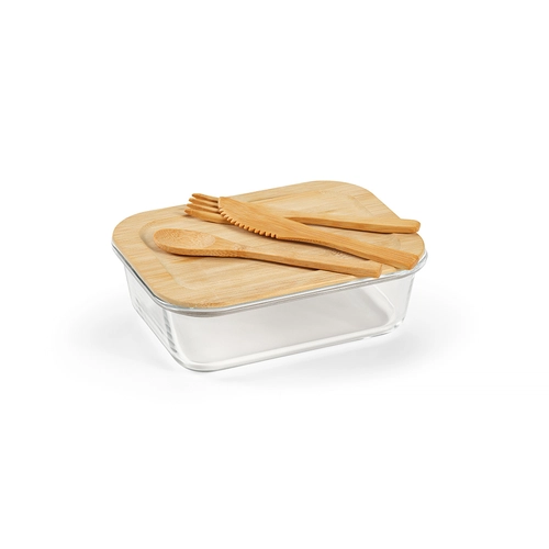 image du produit Boîte à déjeuner 1090 ml en verre avec couvercle bambou - Lunchbox avec couverts