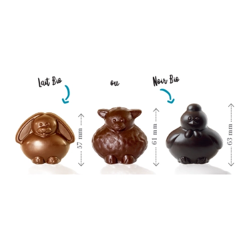 image du produit Boîte de chocolats petits moulages - chocolat bio au lait 41% ou noir 70%