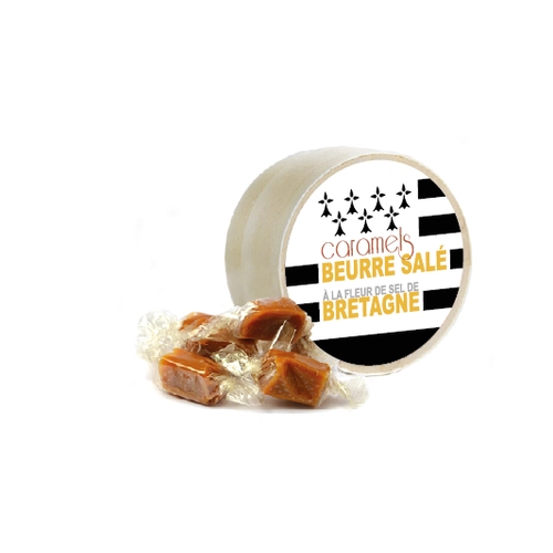 image du produit Boite Ronde En Bois Avec Caramel Beurre Sale 50G 