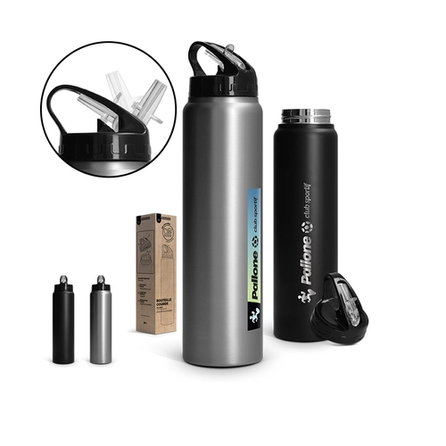 image du produit Bouteille 1l inox avec paille - Gourde simple paroi
