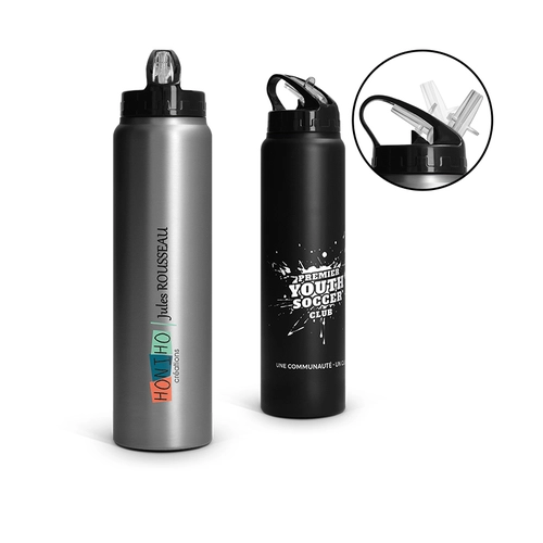 image du produit Bouteille 1l inox avec paille - Gourde simple paroi