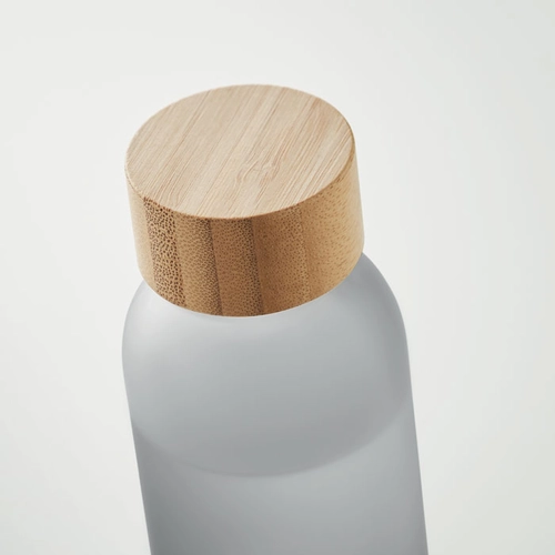 image du produit Bouteille en verre avec finition givrée et couvercle en bambou