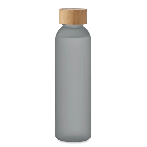 image du produit Bouteille en verre avec finition givrée et couvercle en bambou