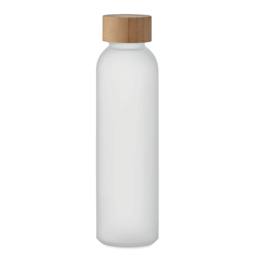 image du produit Bouteille en verre avec finition givrée et couvercle en bambou