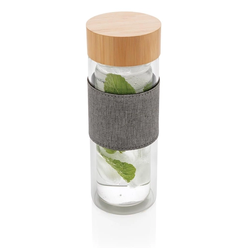 image du produit Bouteille en verre borosilicate 360 ml avec couvercle bambou